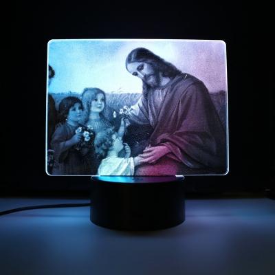 China Creative New Arrival Easter Gift Jesus Pattern 3D LED Night Light RGB Color Changing Optical Illusion Acrylic Lamp for sale