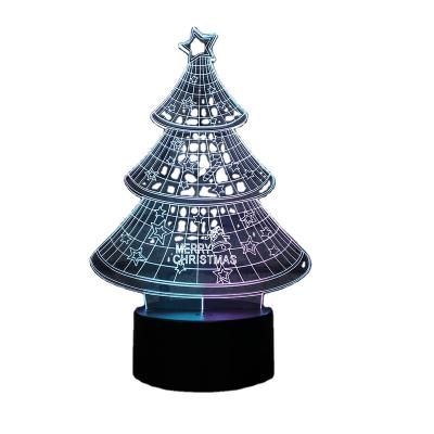 China Eco-Friendly / Safety / Creative Cool! Christmas Tree Shape 3D Lamp Double Color 3D Illusion Plastic Base 7 Color Light Christmas Day Birthday Gift for sale