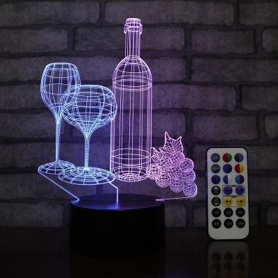 China Eco-Friendly/Safety/Creative Dual Color Night Light Wine And Cups 16 Color Timmer Kids Bedroom Night Light 3D Remote Lamp For Kids for sale