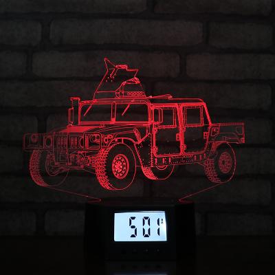 China Calendars Custom Design Car Shape Illusion Digital Alarm Clock Lamp Rechargeable USB AAA Battery Base 3D LED Night Light for sale