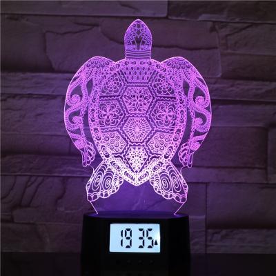 China KS 3D-760 Decoration Sea Turtle Shape 3D Led Night Alarm Clock Light Table Lamp For Festival Gift for sale