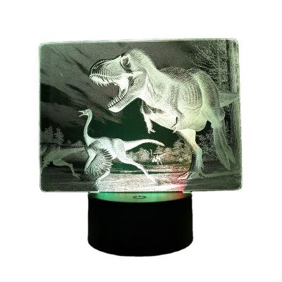 China Modern Realistic Jurassic Period Dinosaur 3D Sensor Lamp Illusion Black Base 7 Color Decoration Light For Kids Gift Decoration for sale