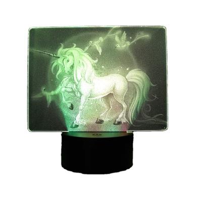 China Modern Realistic 3D Graceful Unicorn Shape Sensor Lamp Black Base 7 Color Illusion Animal Decoration Light For Kids Gift for sale