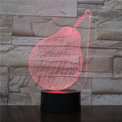 China Eco-Friendly/Creative/Novelty 3D Pear Illusion Acrylic Night Lamp Home Decor Bedroom Light Kids 3D Night Light Acrylic Baby Gift Gift For Children for sale