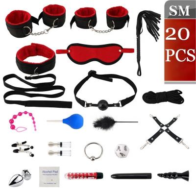 China Bondage Kit Fetish Handcuffs Bondage Fetish Restraints SM Toy Sexy Slave Leather PU Sex Bed 20pcs For Adult Bondage Set for sale