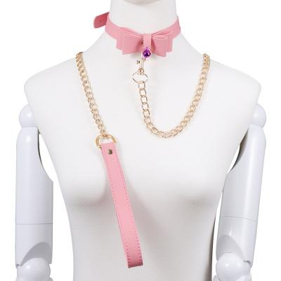 China PU+Steel Sex Collar PU Leather Cuffs Sex Toys Couples Heart Pattern Neck BDSM Collar Bondage Collar With Leash Chain For Women for sale