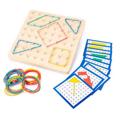 China Montessori Eco-friendly Material Wood Creative Graphics Iron Nail Rubber Board with Cards Shapes and Colors 2-4 Life Practical Skills Preschool Children for sale