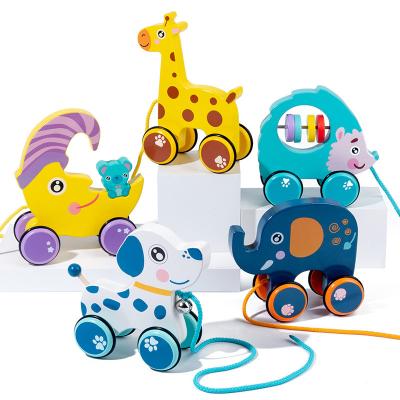 China Children Educational Wooden Toy Animal Cartoon Animal Cartoon Early Childhood Education Jigsaw Puzzle Hand Pull Rope Walker Building Block Walker Animal Push-Pull Toy Car for sale