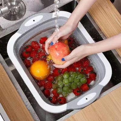 China Household Disposable Multi-Functional Travel Drain Sink Portable Folding Kitchen Folding Drilling Cutting Board Plastic for sale