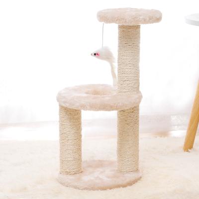 China Viable Explosive Frame Three Pillars Climbing Sisal Cat Toy Jumping Platform Cat Square Medium Cat Plate Three Layers for sale