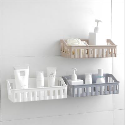 China Traditional Bathroom Storage Box Perforated Freestanding Bathroom Shelf Bathroom Supplies Plastic Wall Hanging Shelf Storage Basket Toilet Rack for sale