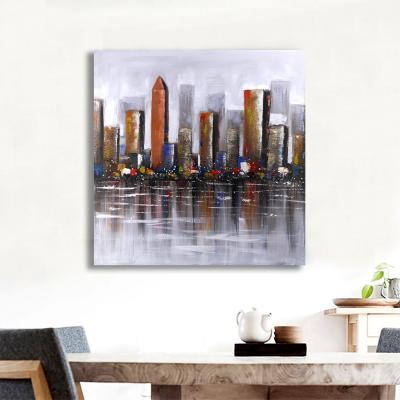 China Newest Print and Hand Painting Design Modern City Wall Decor Abstract Canvas Wall Art For Hotel for sale