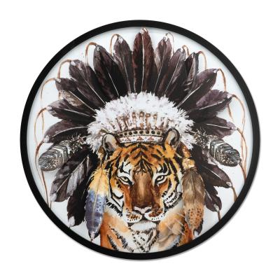 China PRINTING Custom Size Round Wall Art For Decorating Animal Oil Painting Canvas Painting Tiger for sale