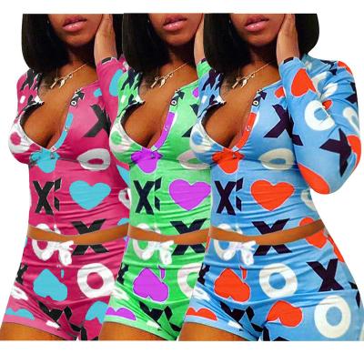 China Breathable 2 Piece Onesie Set Kiss xo Print Sleepwear Blue Butterfly Pajamas Long Sleeve Pajamas for sale