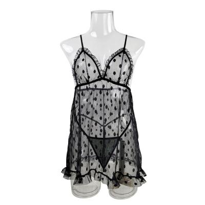 China Lingere Women's Sexy Lingerie Mesh Dot Print Nightgown Lingerie for sale