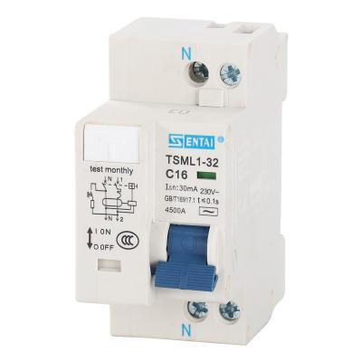 China SENTAI TSML1-32 RCD RCBO Circuit Breakers 6A 10A 16A 20A 25A 32A 1P+N 4.5KA 6/10/16/20/25/32 Amp Earth Leakage Circuit Breakers 4.5KA for sale