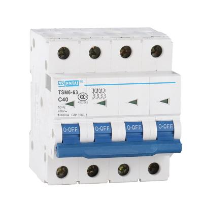 China SENTAI TSM6-63 6A 16A 40A 50A 63A 4pole 4P 4 Pole MCB Mini Circuit Breakers 10KA Electric Miniature Circuit Breakers MCB 10KA for sale