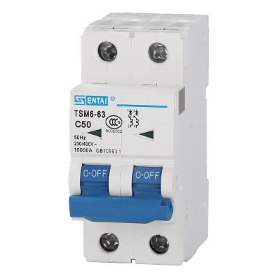 China SENTAI TSM6-63 230V 400V AC MCB Double Pole Miniature Circuit Breakers 25A 32A 40A 50A 63A 10KA 2Pole 2P 2 Poles 6KA for sale