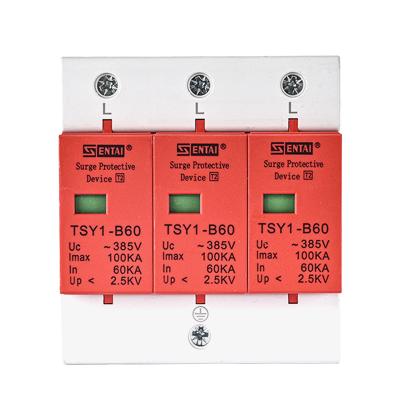 China SENTAI Lightning Arrester 60KA 100KA 385V Lightning Surge Protection 3 Pole 3P 3pole 3 Phase TSY1-B60 DC AC SPD Surge Protection Devices for sale