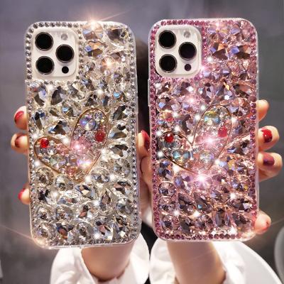 China Shockproof Luxury Heart Diamond Phone Case For Samsung S21 Ultra S20 Bling Love Plus Rhinestone Cover For iphone 12 13 pro max for sale