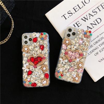 China Colorful Jewelry Back Cover Fashion Bling Sparkle Crystal Love Heart Diamond Phone Case For iPhone 12 Xs 11 Pro 7 8 Max Plus Colorful Flowers Back Cover for sale