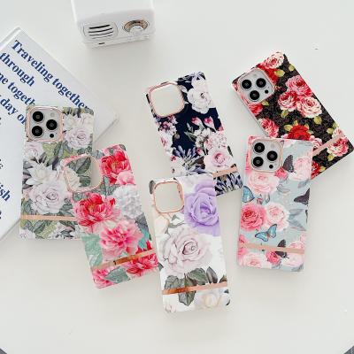 China Wholesale Shockproof Gold Plated Vintage Rose Flower Phone Case For iPhone 13 12 11 Pro Max Luxury Shockproof Soft TPU Back Cover for sale