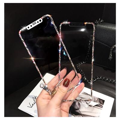 China Luxury Mobile Phone Rhinestone 9D Tempered Glass For iPhone 12 pro X XS Diamond Glass Screen Film 11 plus 8 7 screen protector for sale