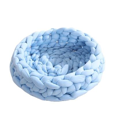 China New Item Sustainable Hand - Wool Yarn Woven Pet Nest House Super Coarse Pet Bed Woven Filling Machine Washable for sale