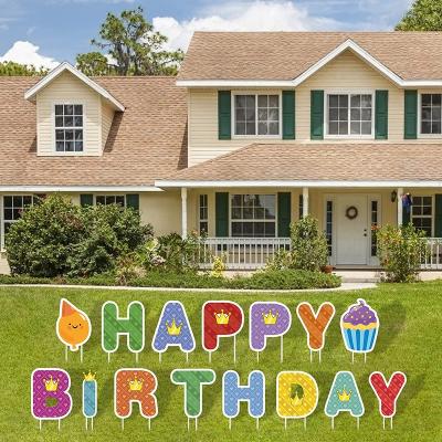 China NewOutdoor PP Lawn Cupcake And Balloon Decorations Happy Birthday Yard Signs With StakesWeatherproof Birthday Party Decorations for sale