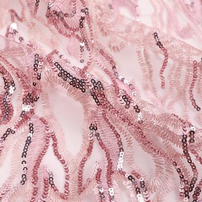 China Vsm New Design Breathable Lace Fabric With Sequin Embroidery Sequins Lace Up Tulle Fabric For Dress for sale