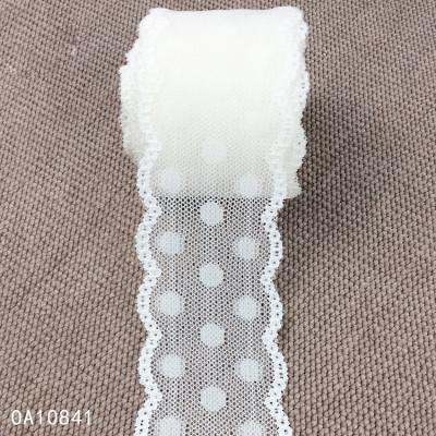 China 5.2cm Small Dot Design Stretch Lace Trim Elastic Scalloped Edge Lace Trim for Underwear and Bridal Veils for sale