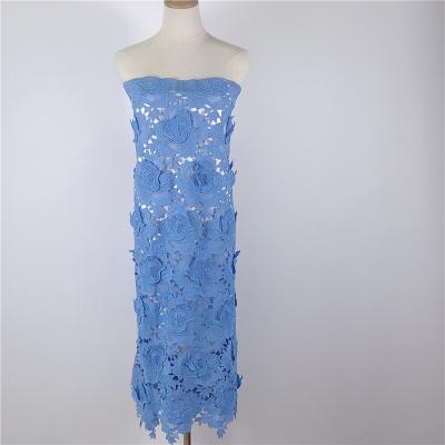 China Wholesale high quality royal blue african embroidery lace fabric handmade chemical water soluble lace fabric for wedding dress for sale