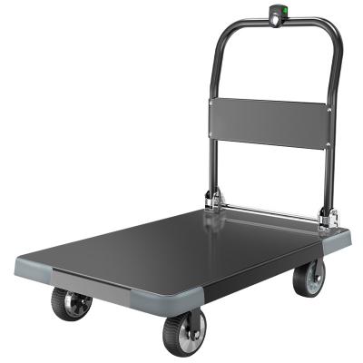 China Storage 300kg 500kg Four Wheels Electric Platform Trolley Hand Truck For Warehouse Material Handing for sale