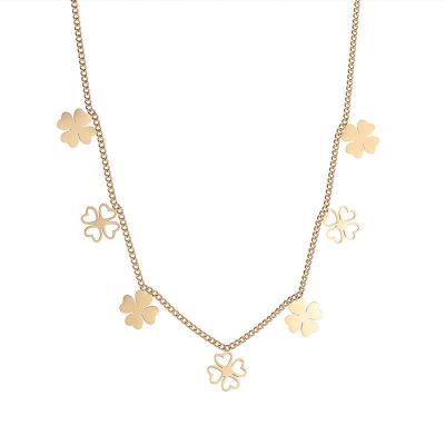 China Fashion Hot Sale Trendy 14k Gold Plated Four Leaf Clover Charms Lucky Necklace Jewelry For Girl Stainless Steel Gift for sale