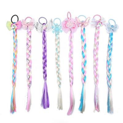 China Environmentally Friendly Wholesale Colorful Cute Kids Hair Bow Accessories Braid Wig Girls Hair Braid Dress F Main Hair Ring Band Forever for sale