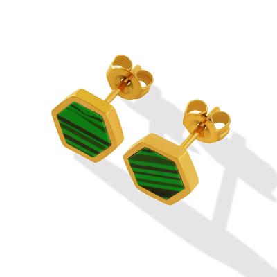 China Cute Cute Green Acrylic Leaf Stone 18k Gold Plated Stainless Steel Stud Posts Earrings For Women for sale