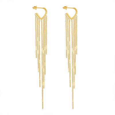 China FASHIONABLE Delicate 18k Gold Plating Stainless Steel Circle Tassel Long Chain Earrings For Women for sale