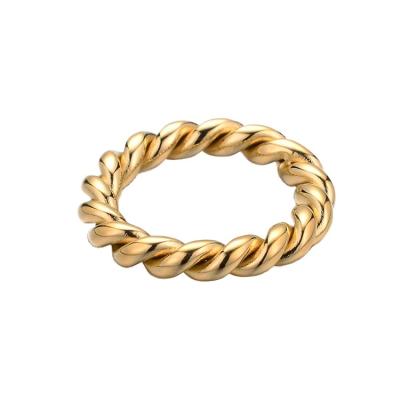 China Vintage Environmental Friendly Twist Stainless Steel Real 24K Gold Plated Rings For Men Woman Gift Jewelry for sale