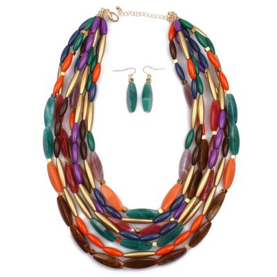 China High Quality Fashion High Quality Multi Color Acrylic Beads Jewelry Set Layer Necklace And Earrings Bohemian Multi Set for sale