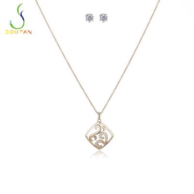 China New Trend Environmental Friendly CZ Zircon Gold Plated Zinc-Copper Alloy Earrings And Necklaces Jewelry Set For Unisex Micro Insert Jewelry for sale