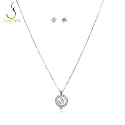 China Environmental Friendly Fashion Music Note CZ Zircon Rhodium Plated Zinc-Copper Alloy Earrings Necklace Jewelry Set for sale