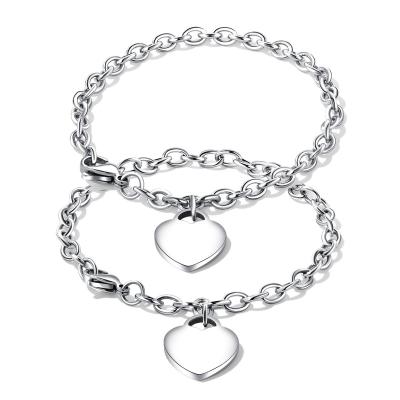 China CLASSIC Custom Hot Couples Popular Heart Shape Charm 316 Stainless Steel Bracelet For Women Men for sale