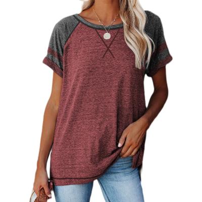 China Custom Anti-Wrinkle Women Loose Neck Fashion T-Shirts Casual Raglan Short Sleeve O-Neck Breathable T-Shirt For Lady Women for sale