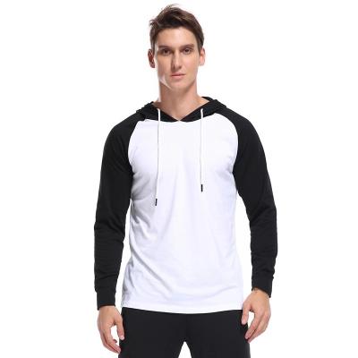 China Anti-Wrinkle Custom Sports Wear Full Blank Fleece Raglan Hoodie Pullover Black White Color Block Long Sleeve T-Shirt For Men for sale