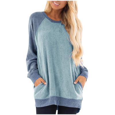 China Custom High Quality Casual Anti-Wrinkle Fashion Color Block Long Sleeve Raglan Crew Neck Pockets Fashionable Sweatshirts Women for sale