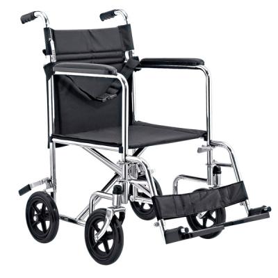 China Wheelchair Steel Portable Foldable Handicapped Light Weight Folding Wheelchair Manual Transport Folding Portable Caregiver Steel Wheelchair for sale