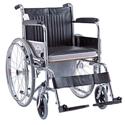 China Durable Aluminum Steel Hospital Commode Mobile Wheelchair With Wheels Toilet Chair For Elderly Handicapped Manual Steel Wheelchair for sale