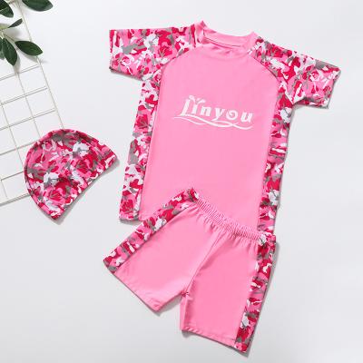 China Breathable Fashion Sports Girls Pink Hat Short Sleeve Pants Swimsuit for sale