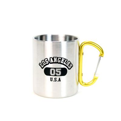 China Disposable Cup Food Grade Stainless Steel Double Layer Heat Insulation Carabiner Outdoor Coffee Mug for sale