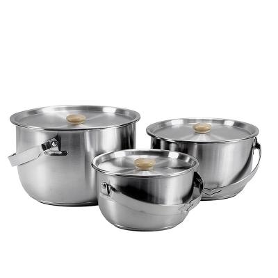 China Durable And Fast Heat Transfer Stainless Steel Camping Cooking Pot 3 Piece Set For Outdoor Home Camping Cookware With Portable Outdoor Cooking Pot for sale